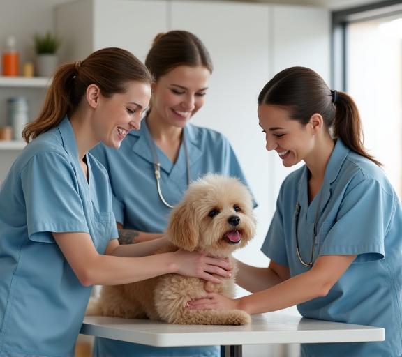 Equipo de expertos en grooming de CanelaBloom cuidando de un perro